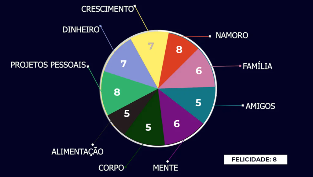Mapa de Satisfação: exemplo de avaliação das diferentes áreas da vida